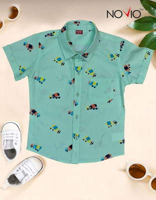 NOVIO Baby Boys Printed Casual Light Green Shirt