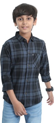 ALLWIN PAUL Boys Checkered Casual Black, Blue Shirt