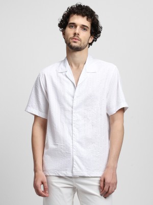 Dennis Lingo Men Self Design Casual White Shirt