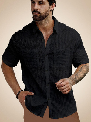 Marmic Fab Men Self Design Casual Black Shirt