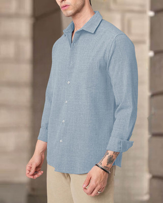 METRONAUT Men Self Design Casual Blue Shirt