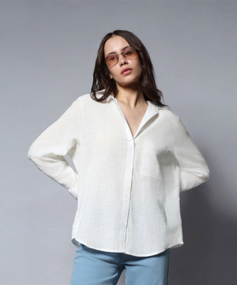 WHY SO FAB Women Solid Casual White Shirt