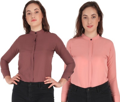 HEAVENS CREATIONS Women Solid Formal Light Blue, Grey Shirt(Pack of 2)