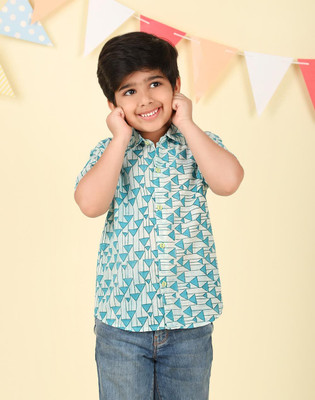 Fabindia Boys Printed Casual Blue Shirt