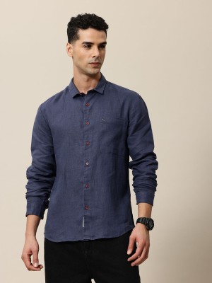 Mr Bowerbird Men Solid Casual Blue Shirt