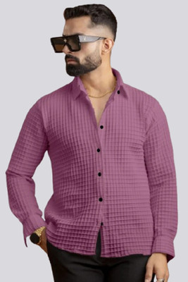 Marmic Fab Men Self Design Casual Pink Shirt