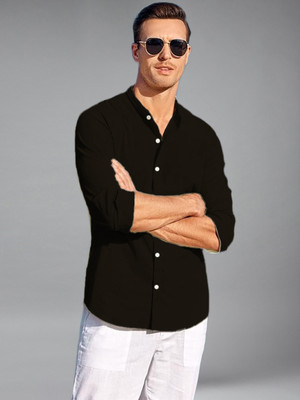 BHUVIKOO Men Solid Casual Black Shirt