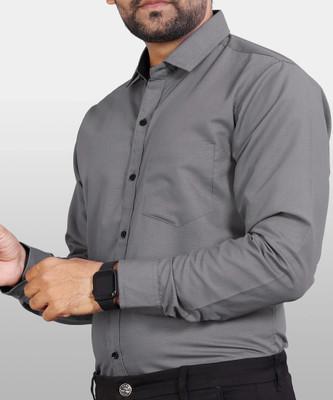 Clotvin Men Solid Casual Grey Shirt