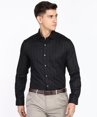 PETER ENGLAND Men Striped Formal Black Shirt