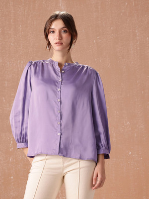 all about you Women Solid Formal Purple Shirt