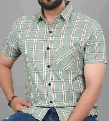 TINKUDI Men Geometric Print Casual Light Green Shirt