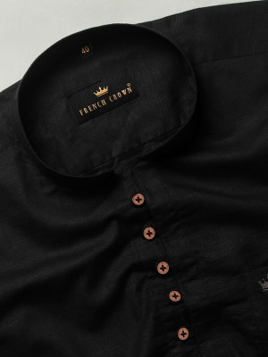 french crown Men Solid Straight Kurta(Black)