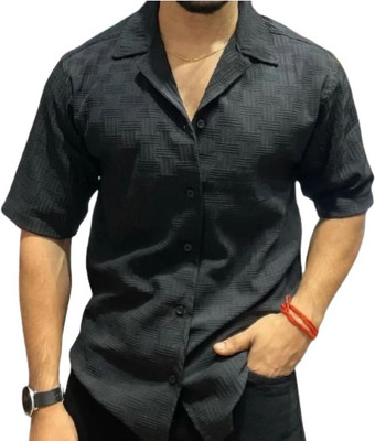 Radiance Creations Men Self Design Casual Black Shirt