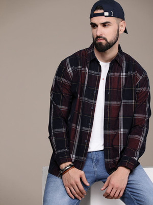 Roadster Men Checkered Casual Maroon Shirt