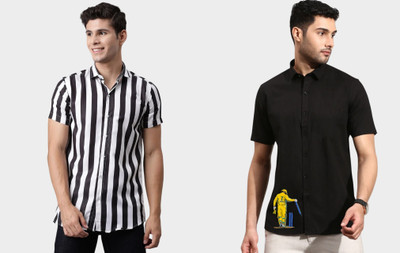 Emporium Men Printed Casual White, Black Shirt(Pack of 2)