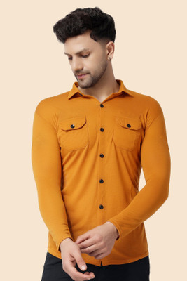 GEUM Men Solid Casual Yellow Shirt