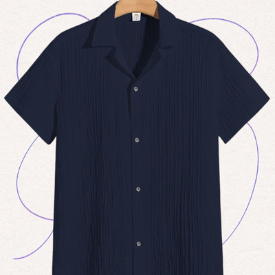 Looksky Men Self Design Casual Dark Blue Shirt