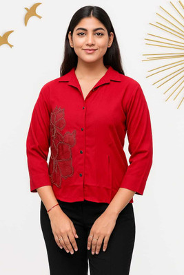 Harmi collection Women Embroidered Party Red Shirt