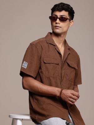 Roadster Men Solid Casual Brown Shirt