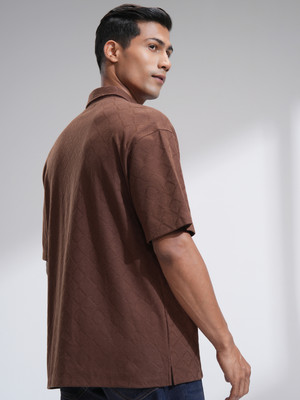 LOCOMOTIVE Men Self Design Casual Brown Shirt