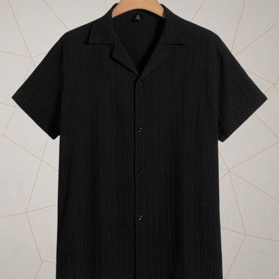 A DEEMOON TREND Men Self Design Casual Black Shirt