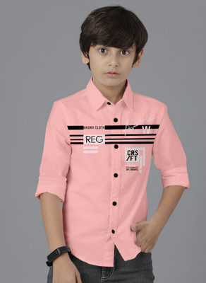 STUD APPARELS Boys Printed Casual Pink, Black, White Shirt