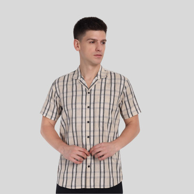 GarmentGlobes Men Striped Casual Cream Shirt
