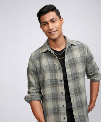 HIGHLANDER Men Checkered Casual Green Shirt