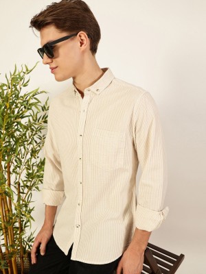 Mast & Harbour Men Striped Casual Beige Shirt