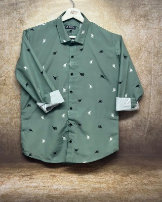 HASINI Fashion Men Printed Casual Green Shirt