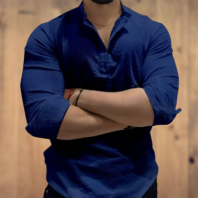 COMBRAIDED Men Self Design Casual Blue Shirt