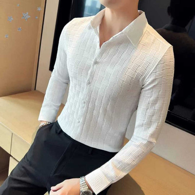 Pribha Fashion Men Self Design Casual White Shirt