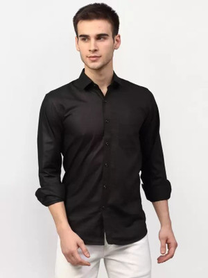 HOC Men Solid Casual Black Shirt