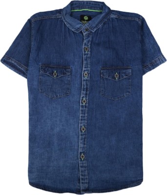 V-MART Boys Washed Casual Blue Shirt