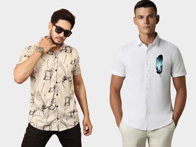 Emporium Men Printed Casual Brown, Multicolor Shirt(Pack of 2)