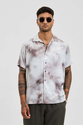 Snitch Men Printed Casual Brown, White Shirt