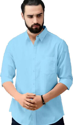 Wristy Men Solid Casual Blue Shirt
