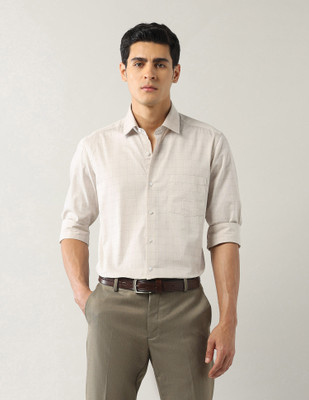 ARROW Men Checkered Casual Beige Shirt