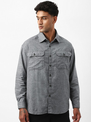 BEWAKOOF Men Self Design Casual Grey Shirt