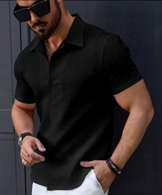 DEARISE Men Self Design Casual Black Shirt
