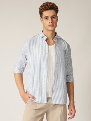 DENNISON Men Striped Formal White Shirt