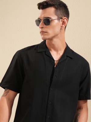 HIGHLANDER Men Self Design Casual Black Shirt