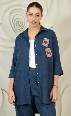 Shally Bhasin By Athena Women Embroidered Party Blue Shirt