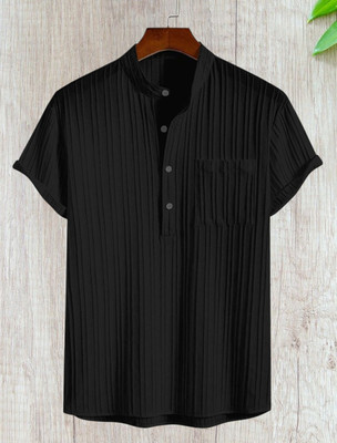 KVARA Men Self Design Casual Black Shirt