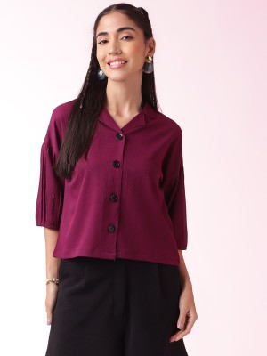 METRONAUT Women Solid Casual Purple Shirt