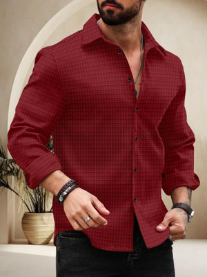 Growwax Men Self Design Casual Maroon Shirt