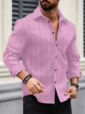 SOPANI Men Self Design Casual Pink Shirt