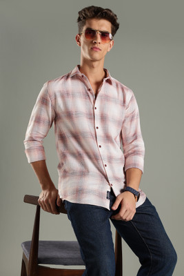 Paul Street Men Checkered Casual Pink Shirt