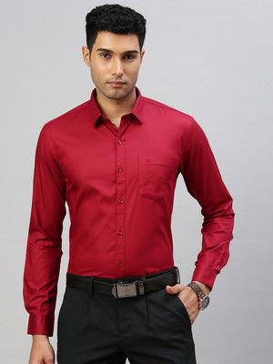 Ramraj Cotton Men Solid Formal Red Shirt