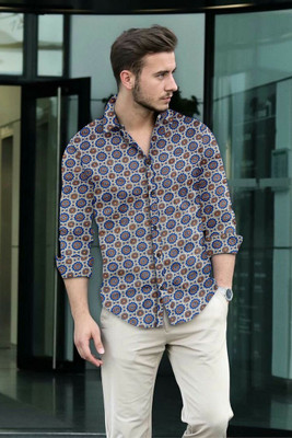 Dgshoppers Men Printed Casual Light Blue Shirt